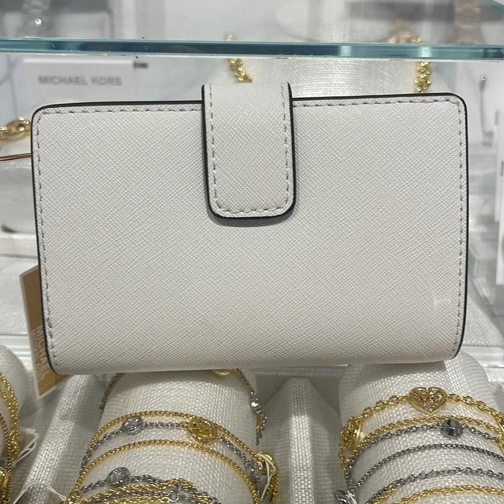 Michael Medium Crossgrain Leather Bifold Wallet Optic White NWT